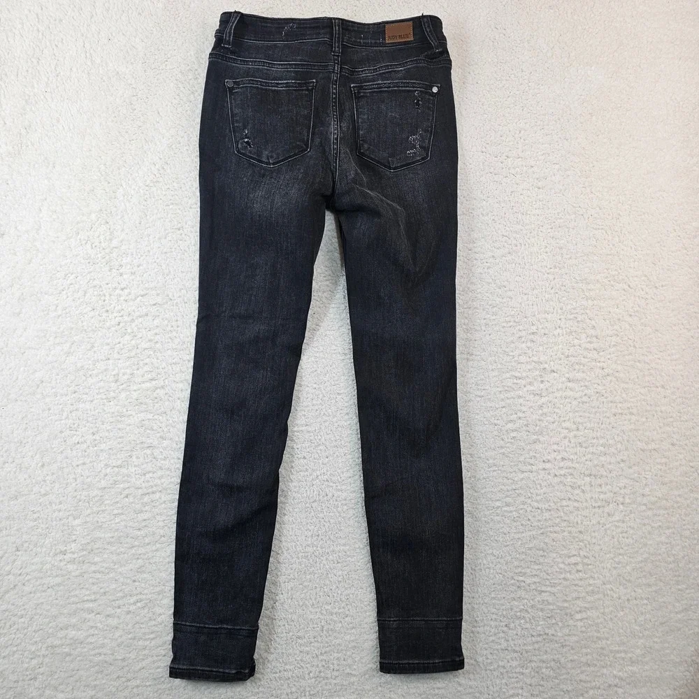 Judy‎ Blue Skinny Fit Distressed Black Plaid Patch Jeans JB82191BK Size 7/28